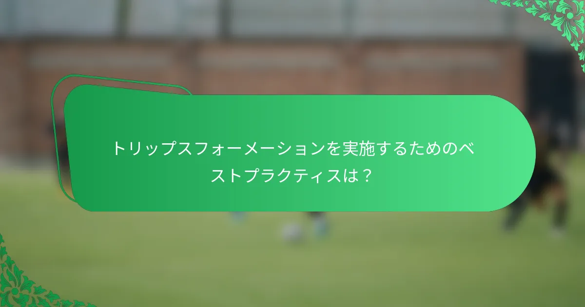 トリップスフォーメーションを実施するためのベストプラクティスは？